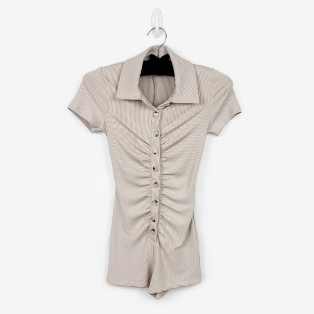 Princess Polly Thea Romper Size‎ 2 Beige Ribbed Playsuit Neutral Comfy Lounge